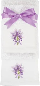 Hand & Face Towel Set Lavender Embroidered