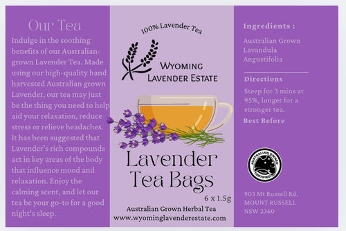 Herbal Tea Bags 6pk| Lavender | Chamomile | Black Tea Australian Grown Lavender