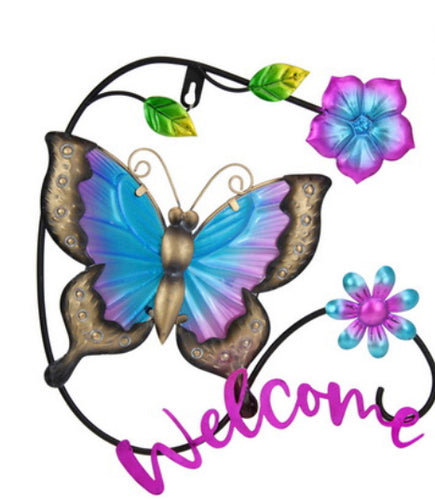 Butterfly Welcome Metal/Glass 36cm