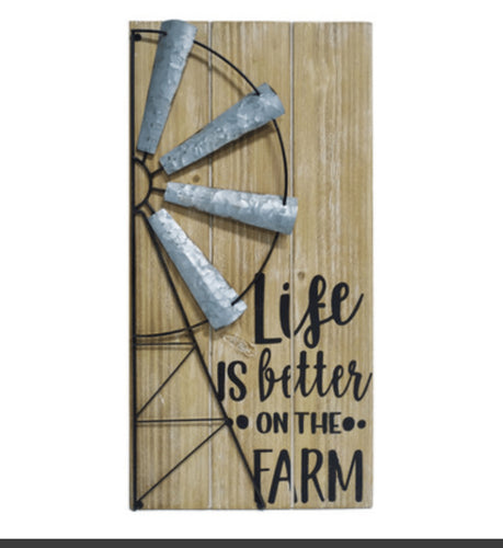 LIFE ON THE FARM W/WINDMILL WALLHANGING 30X5X60CM