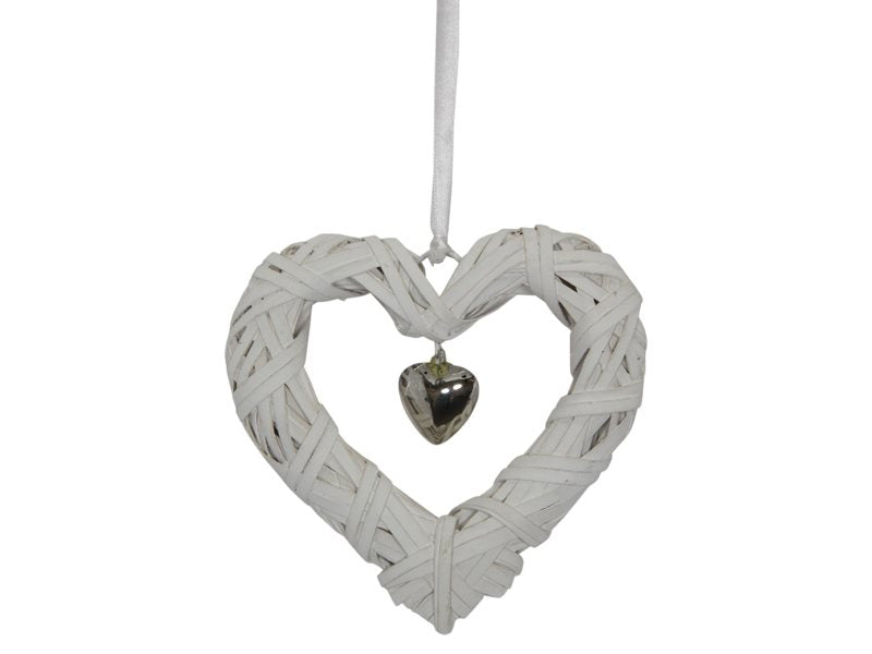 Wicker Hanging Heart White 15cm