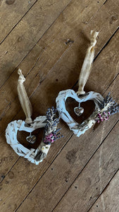 ‘My Valentine’ Wicker Hanging Heart White Lavender Posy 15cm