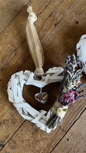 ‘My Valentine’ Wicker Hanging Heart White Lavender Posy 15cm