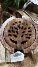 HANDCRAFTED MANGO WOOD CARVED 4-PC COASTER SET IN HOLDER