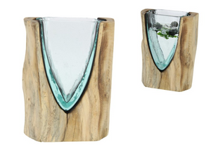 Glass Vase with Natural Timber Base